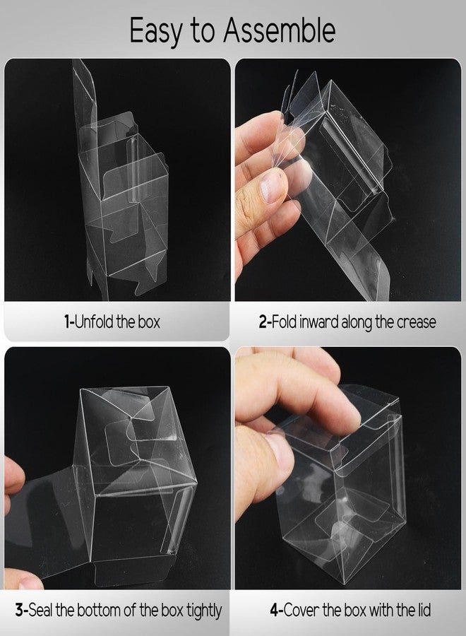 Quadafy 50 Pack Clear Candy Boxes, 2x2x2 Inches Favor Boxes, Transparent Plastic Gift Box With Ribbon, Clear Favor Boxes for Treats, Party Favors - Image 3